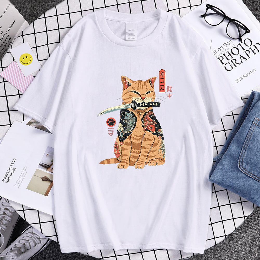 Samurai Orange Cat T-Shirt